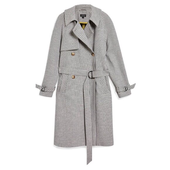 🆕TOPSHOP Angie Double Breasted Trench Coat Houndstooth Plaid Blue Gray - Picture 7 of 12